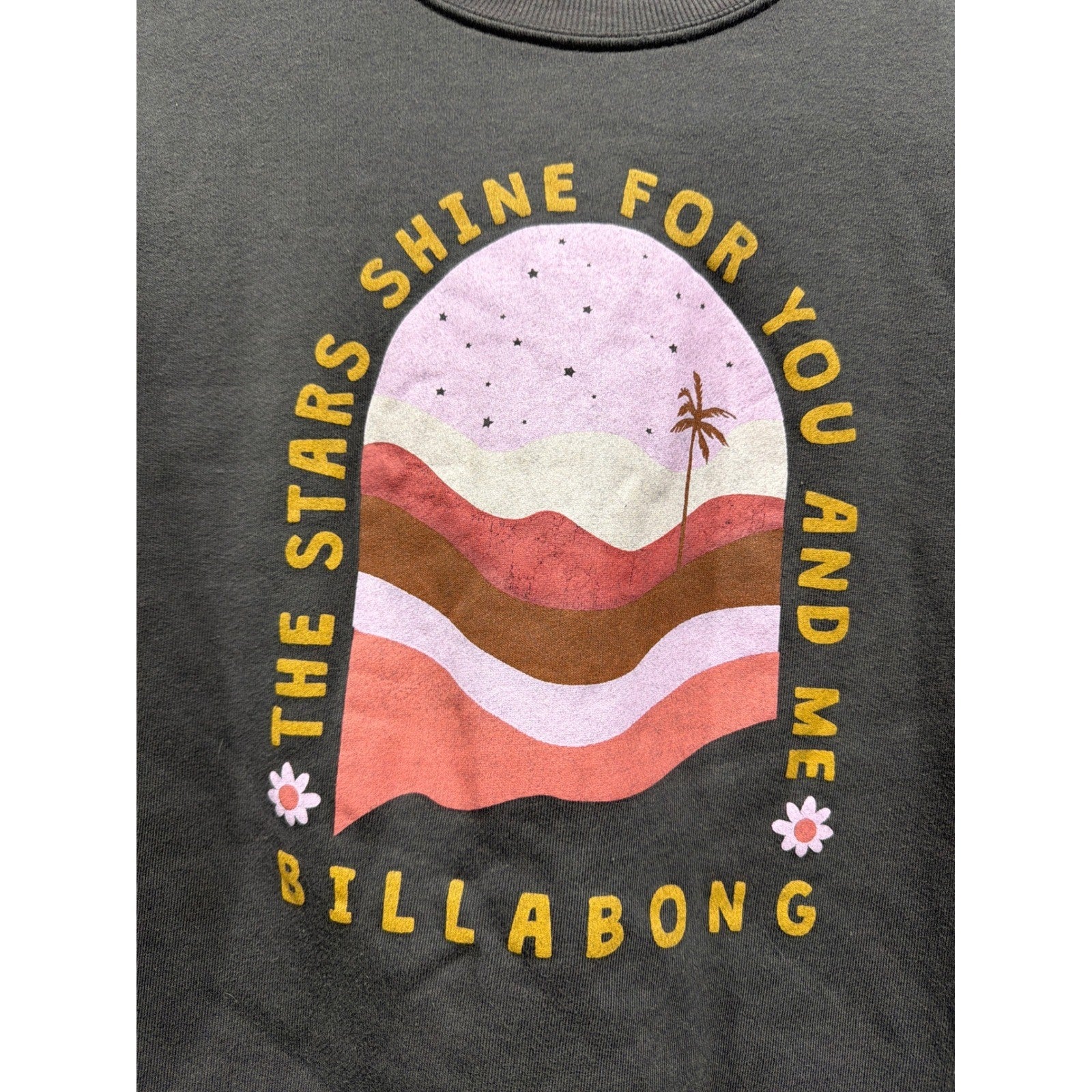 Billabong Sweatshirt Girls Medium Gray Graphic Stars Shine Boho Surf EUC1