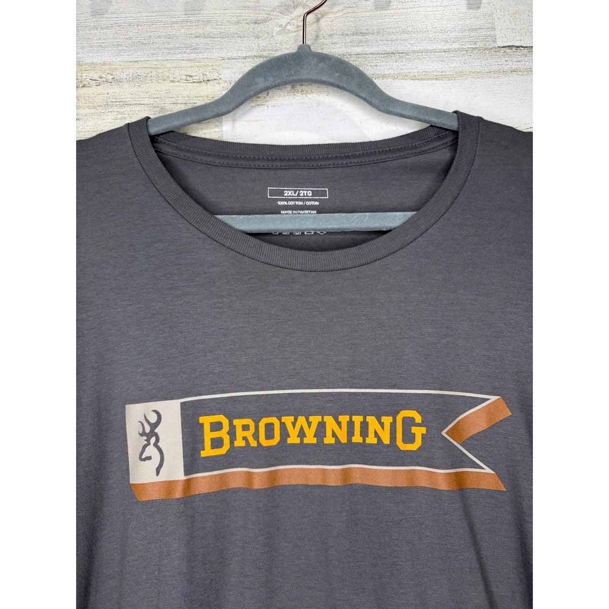 Browning Graphic T-Shirt Men 2XL Gray Pennant Logo Outdoor Gorpcore EUC1