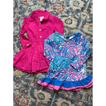 Ralph Lauren Simply Southern Dresses Girls 6M 6-12M Pink Blue Tropical EUC0