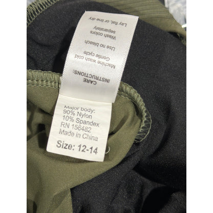 Danz N Motion Leotard Girls 12-14 Olive Green Ribbed Dancewear EUC4