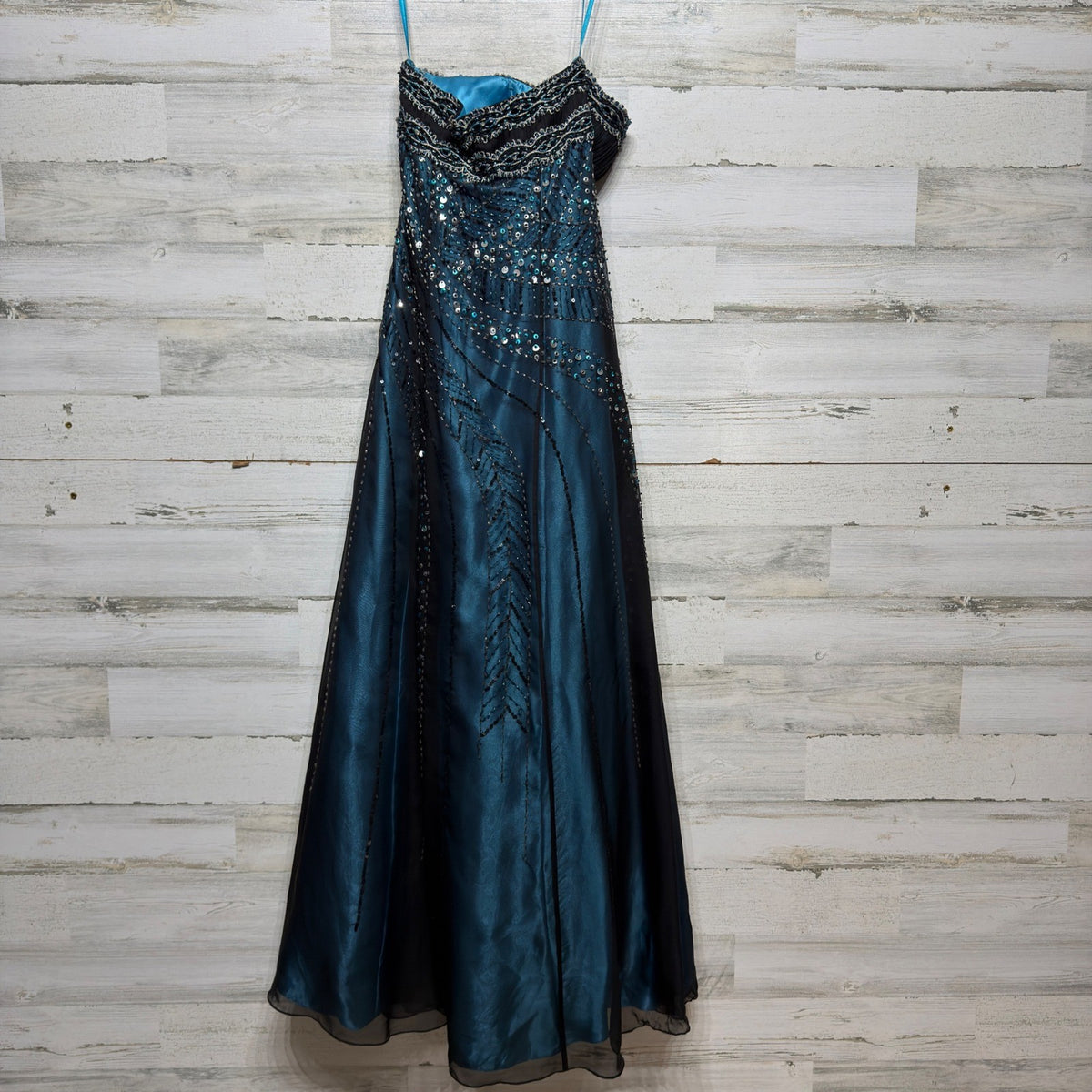 Aspeed Gown Women 4 Teal Black Beaded Sequin Formal Prom Y2K EUC4