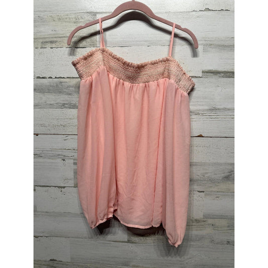 Sugar Lips Cold Shoulder Top Women Large Pink Smocked Chiffon Blouse EUC0