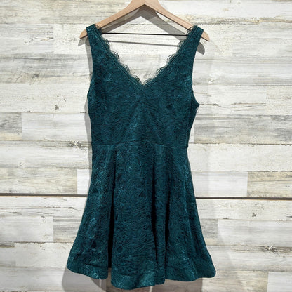 B. Darlin Lace Fit & Flare Dress Women 15/16 Teal Green Metallic Formal EUC3