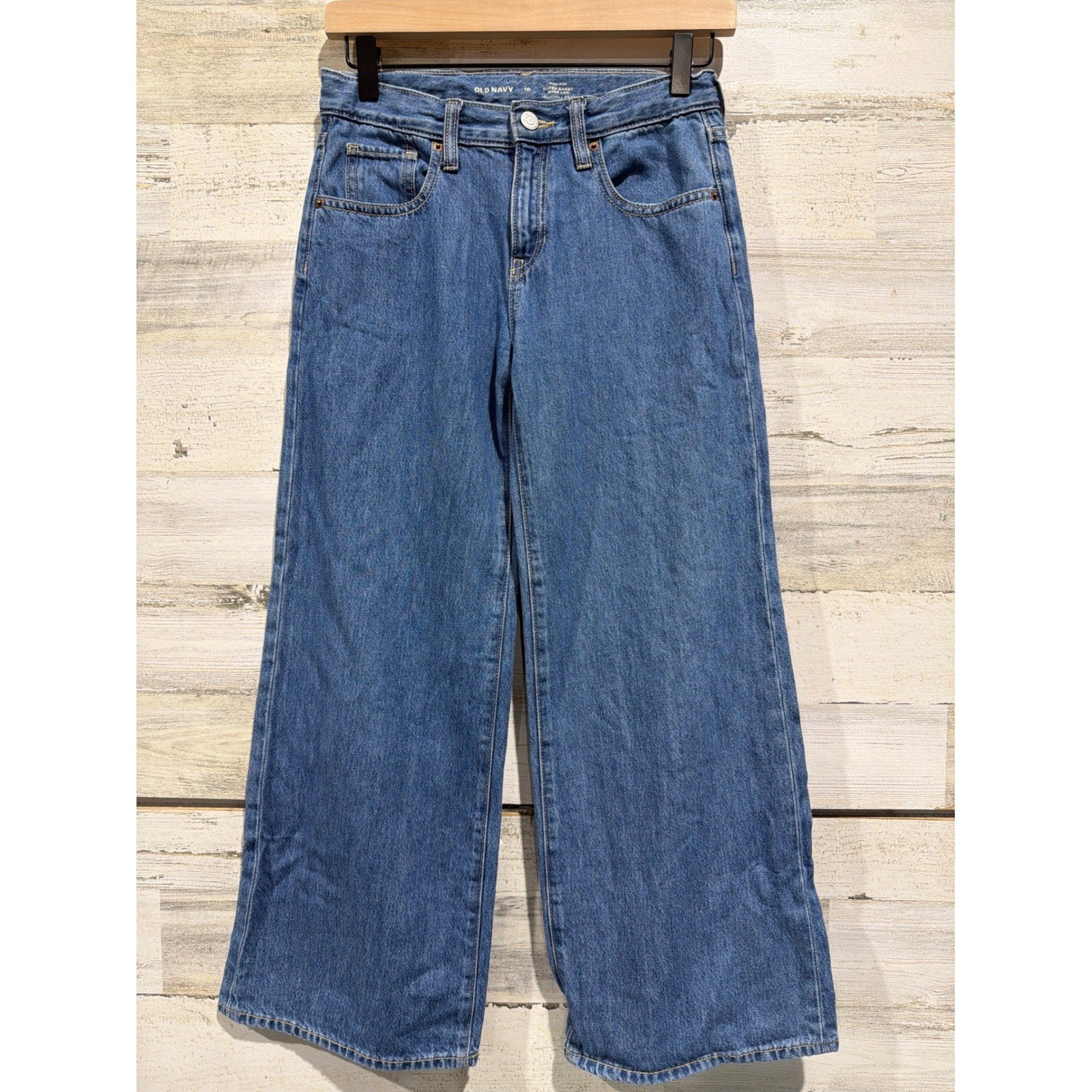 Old Navy Super Baggy Wide Leg Jeans Girls 10 Blue High Rise Denim Skater EUC0