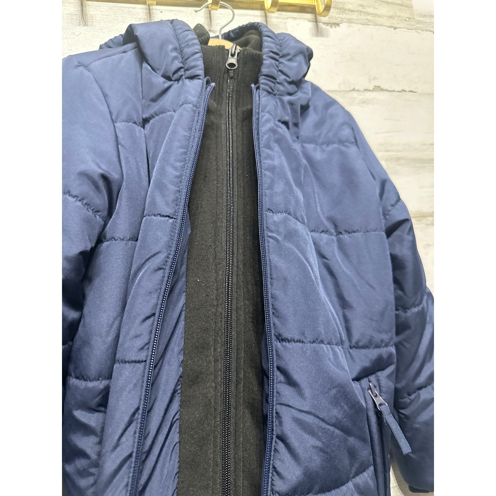 Class Club Boy's Size 6/7 Double Zip Hooded Navy Blue 2 in 1 Puffer Jacket Coat2