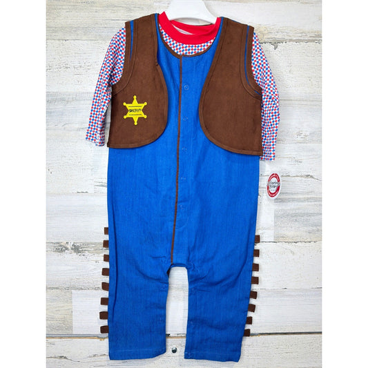 Stephan Baby Cowboy Sheriff Romper Boys 12-18M Blue Brown Western Woody Core NWT0