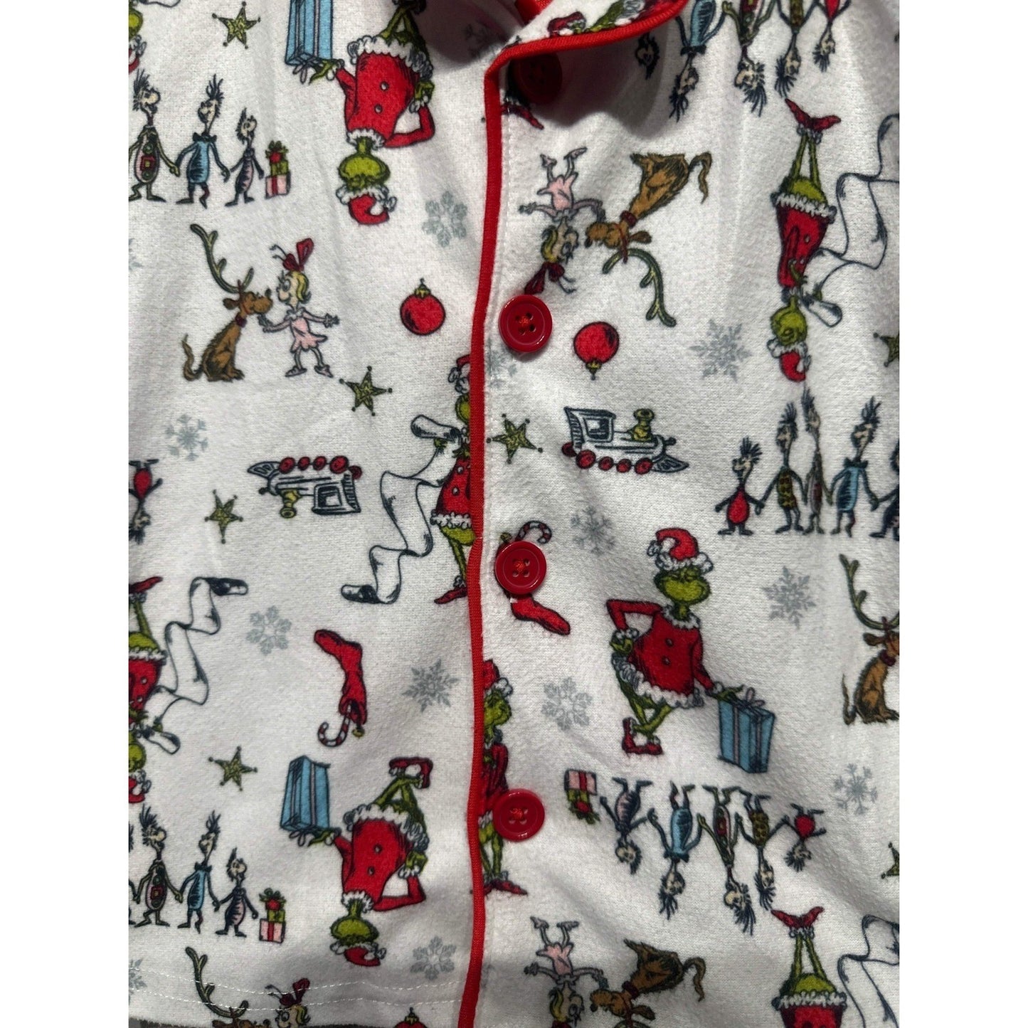 Dr Seuss The Grinch Pajama Set Girls 3T White Red Fleece 2pc EUC1