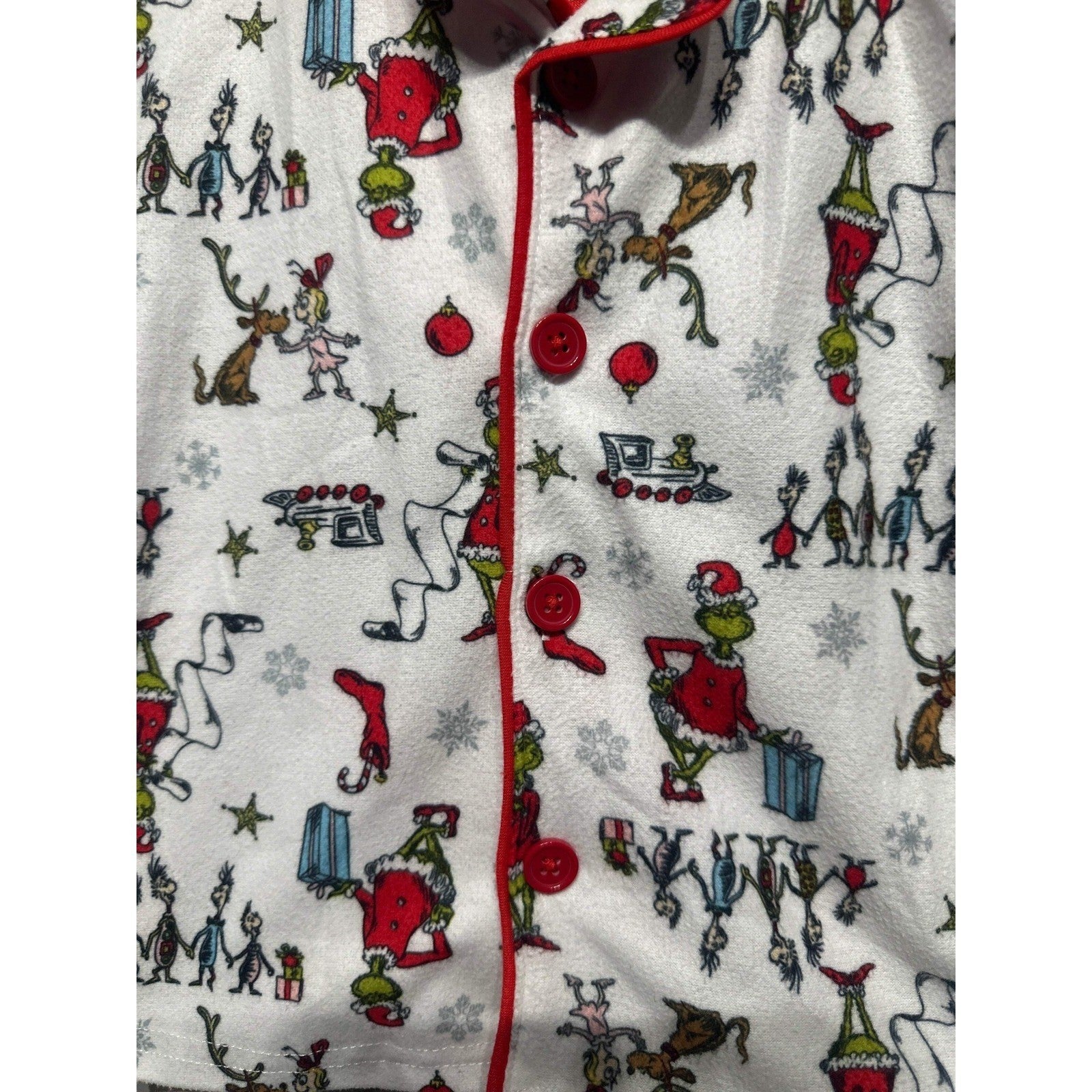 Dr Seuss The Grinch Pajama Set Girls 3T White Red Fleece 2pc EUC1