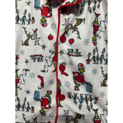 Dr Seuss The Grinch Pajama Set Girls 3T White Red Fleece 2pc EUC1