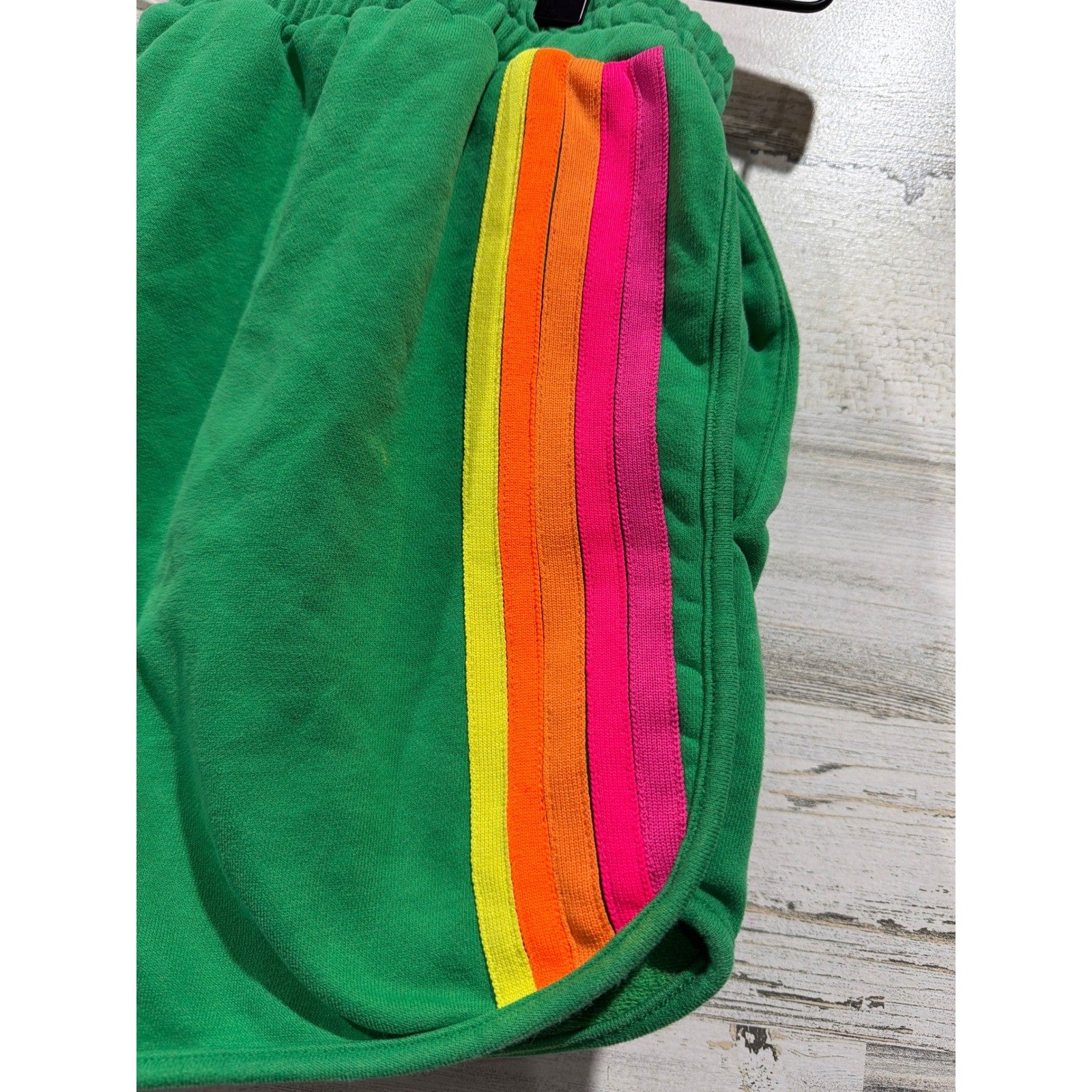 Boutique Striped Shorts Women XL Green Pink Athletic Dolphin Hem GUC*4