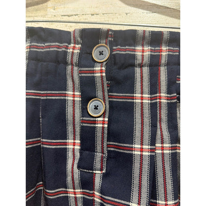 Zara Plaid Skirt Girls 11-12 Navy Blue Tartan Paperbag Waist Preppy EUC1