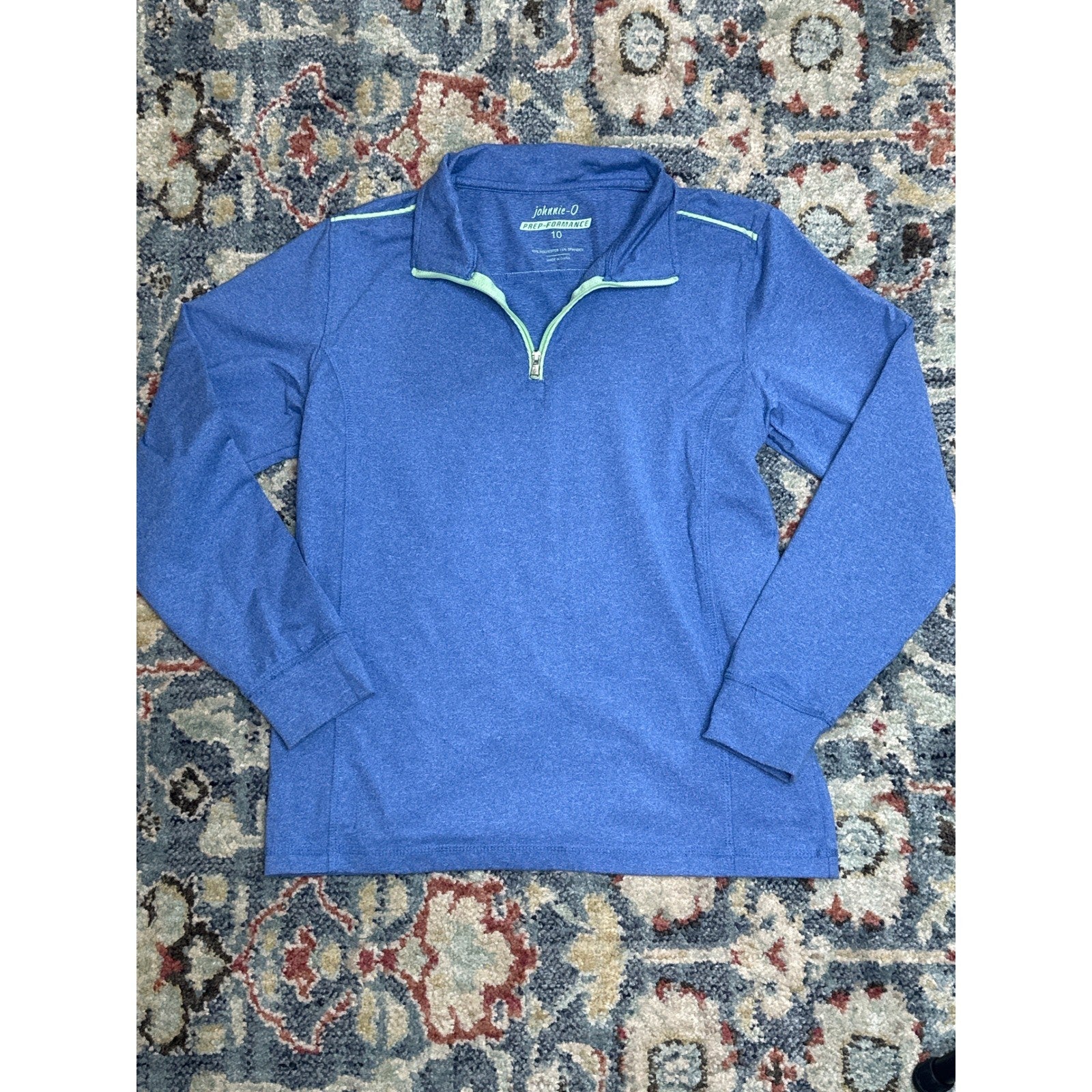 Johnnie-O Prep-Formance Pullover Boys 10 Blue 1/4 Zip Heathered EUC0