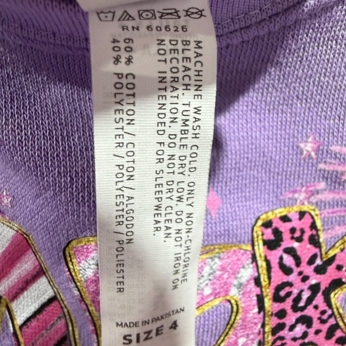 Rabbit Skins Happy New Year Sweatshirt Girls Size 4 Purple Graphic Holiday EUC3