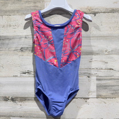 Cat & Jack Rhinestone Leotard Girls Size M 8/10 Purple Pink Abstract Print EUC0