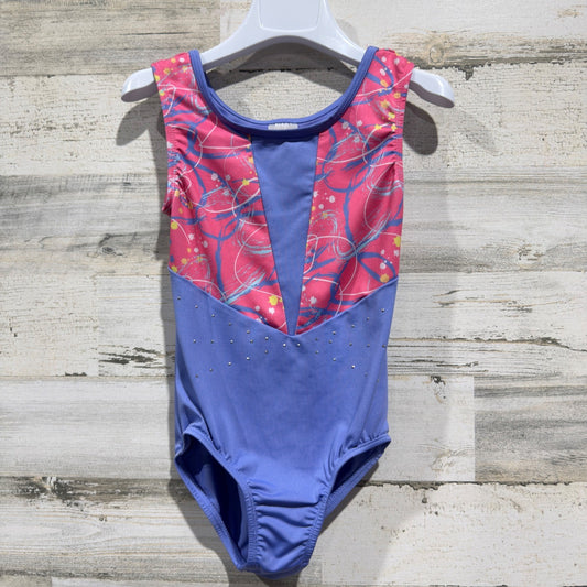 Cat & Jack Rhinestone Leotard Girls Size M 8/10 Purple Pink Abstract Print EUC0