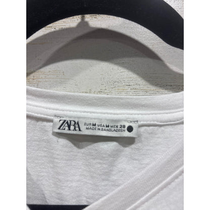Zara T Shirt Women Medium White Short Sleeve Crewneck Boxy Basic EUC1