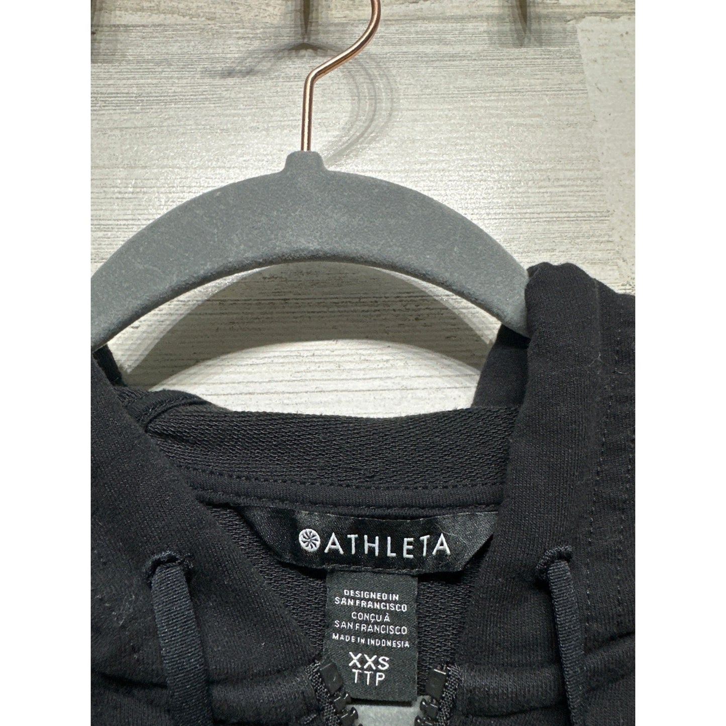 Athleta Coaster Luxe Half Zip Hoodie Womens XXS Black Pullover Sweatshirt EUC1