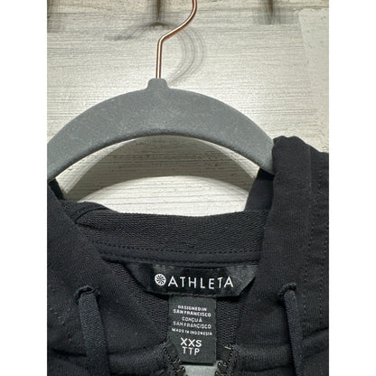 Athleta Coaster Luxe Half Zip Hoodie Womens XXS Black Pullover Sweatshirt EUC1