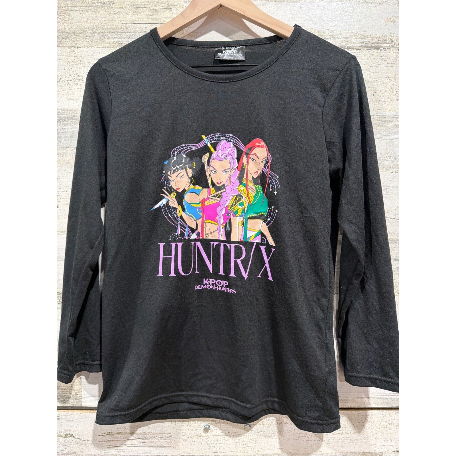 Netflix K-Pop Demon Hunters Shirt Girls 13/14 Black Huntr/x Anime Tee EUC0