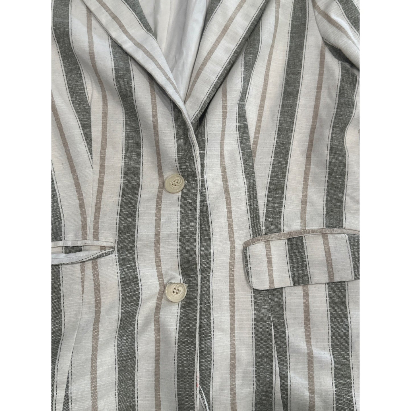 Gaudie Striped Blazer Women Large White Grey Tan Coastal Interview Two Button2