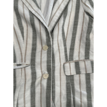 Gaudie Striped Blazer Women Large White Grey Tan Coastal Interview Two Button2