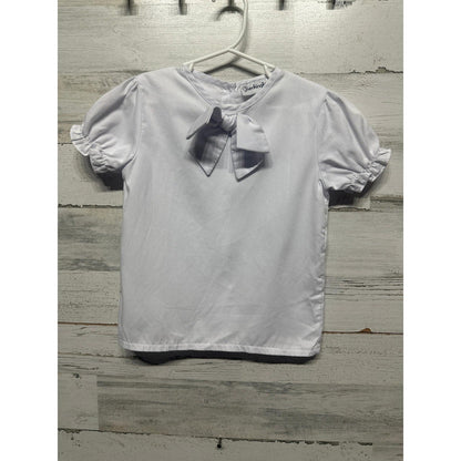 Smockingbird Blouse Girls Size 5 White Bow Puff Sleeve Button Back EUC0