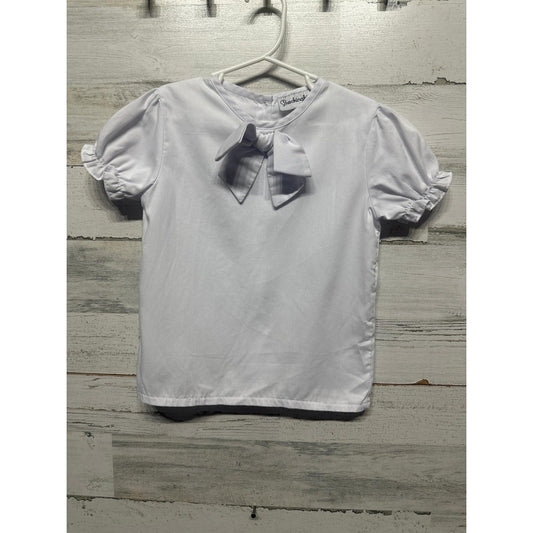 Smockingbird Blouse Girls Size 5 White Bow Puff Sleeve Button Back EUC0