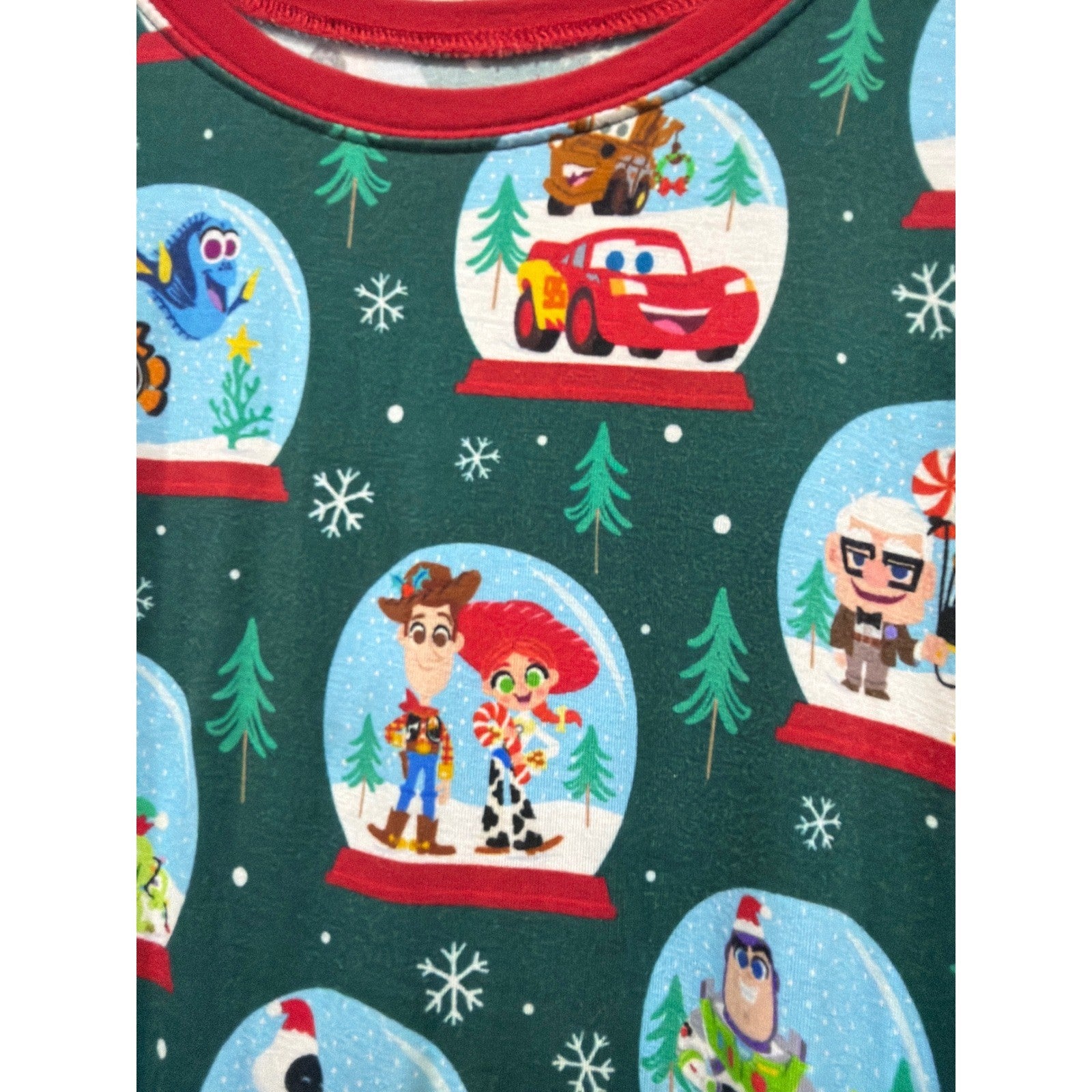 Little Sleepies Pajama Top Kids 9/10 Green Disney Pixar Holiday Bamboo EUC1