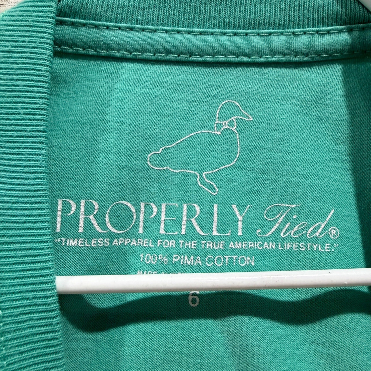 Properly Tied Pocket Tee Boys 6 Teal Mallard Duck Graphic Preppy EUC2