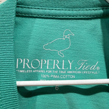 Properly Tied Pocket Tee Boys 6 Teal Mallard Duck Graphic Preppy EUC2