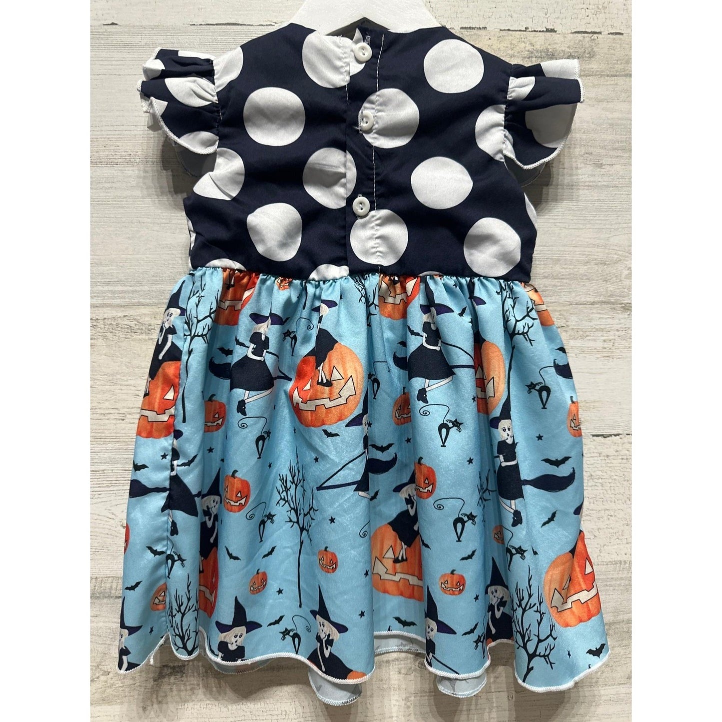 Xiao.Senlin Halloween Dress Girls 18-24m Blue Polka Dot Witch Pumpkin EUC2