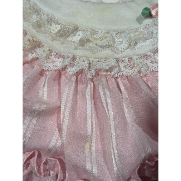 Vintage Dress Lot Girls 0-3M Pink White Lace Ruffle Floral Coquette *Flaws15