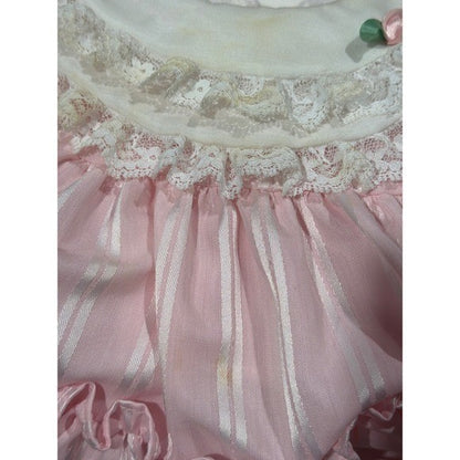 Vintage Dress Lot Girls 0-3M Pink White Lace Ruffle Floral Coquette *Flaws15