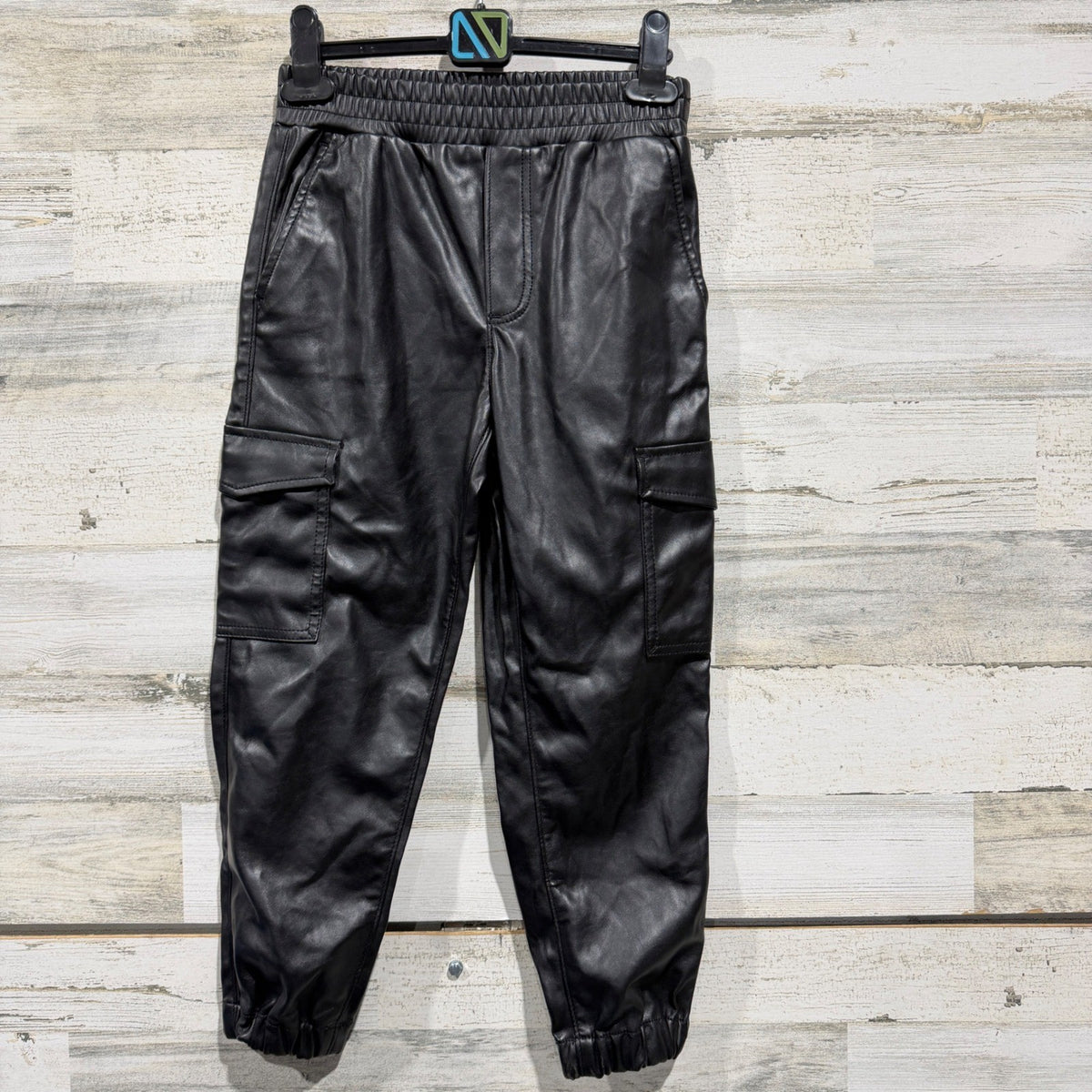 Gap Jogger Kids Size 10 Black Faux Leather Cargo Pants Streetwear NWT0