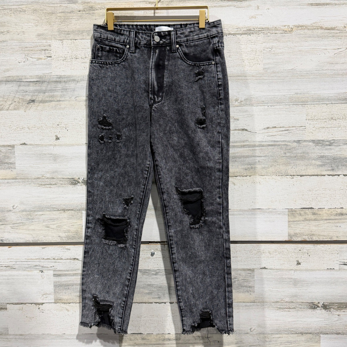 Petra 153 Distressed Mom Jeans Womens Size 5/26 Black Cotton Acid Wash Grunge0