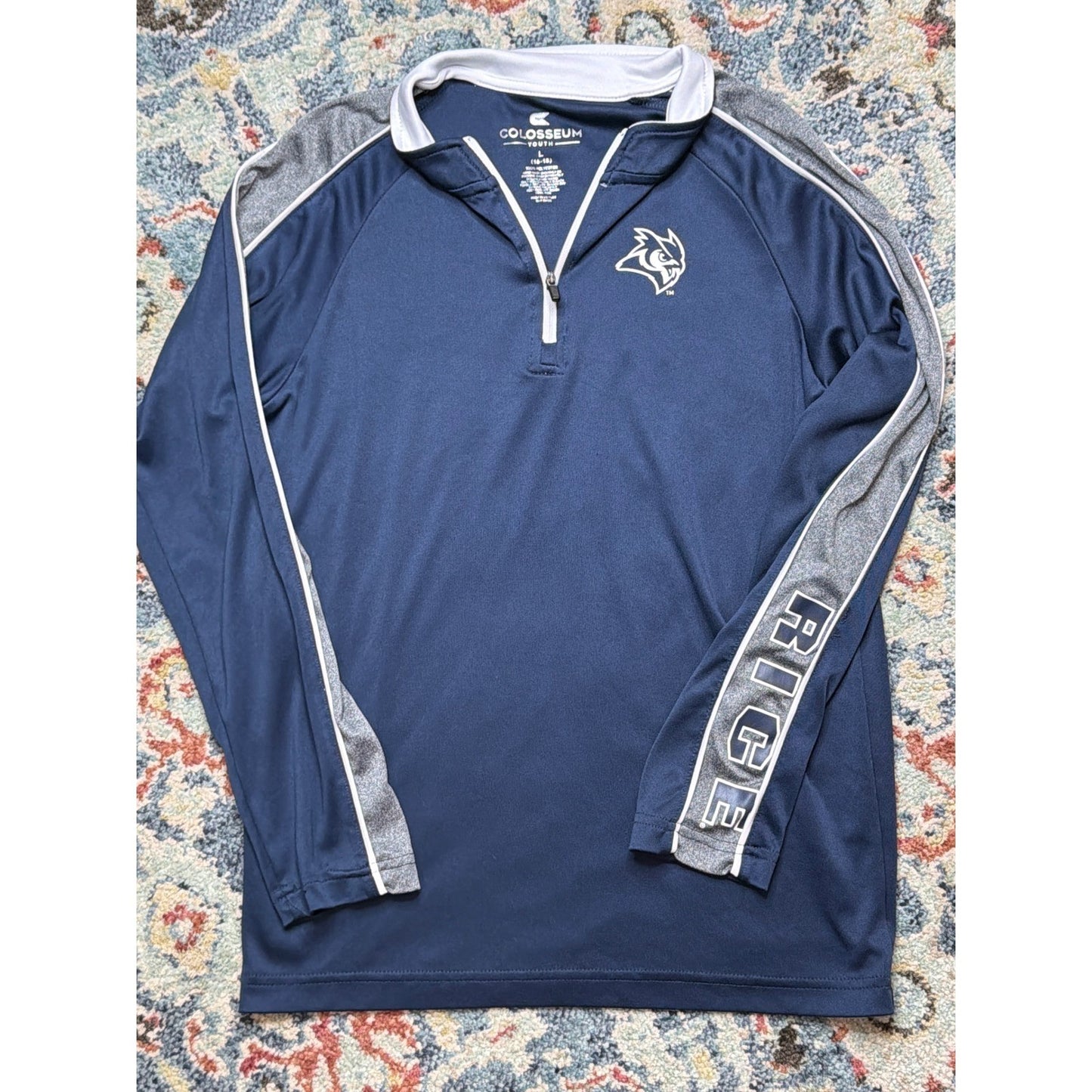 Rice Owls Quarter Zip Boys Youth Large 16-18 Navy Blue Pullover EUC0