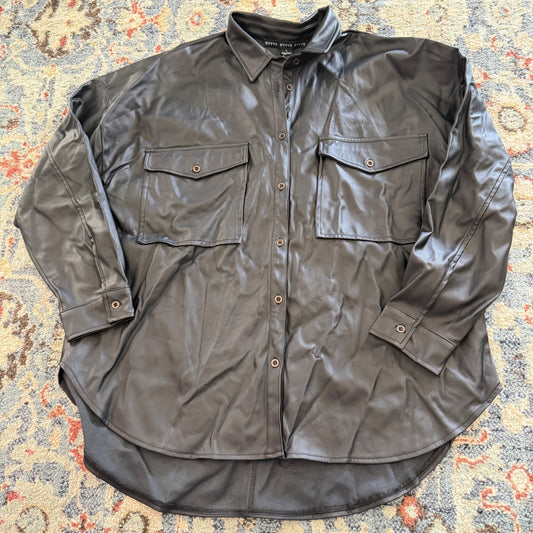 Hyfve Faux Leather Button Down Shacket Women Large Black Contemporary NWT0