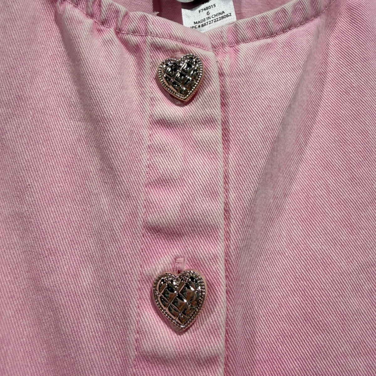 Rare Editions Heart Button Denim Dress Girls 6 Pink Cotton Acid Wash Retro EUC1