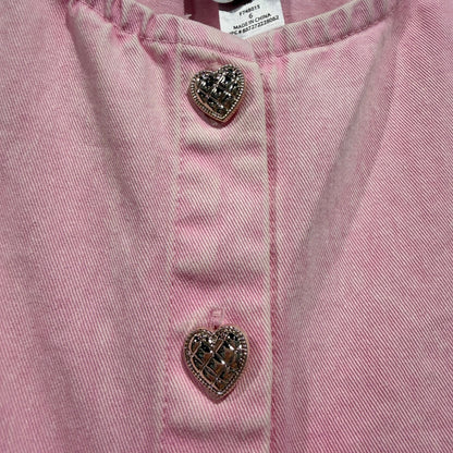 Rare Editions Heart Button Denim Dress Girls 6 Pink Cotton Acid Wash Retro EUC1