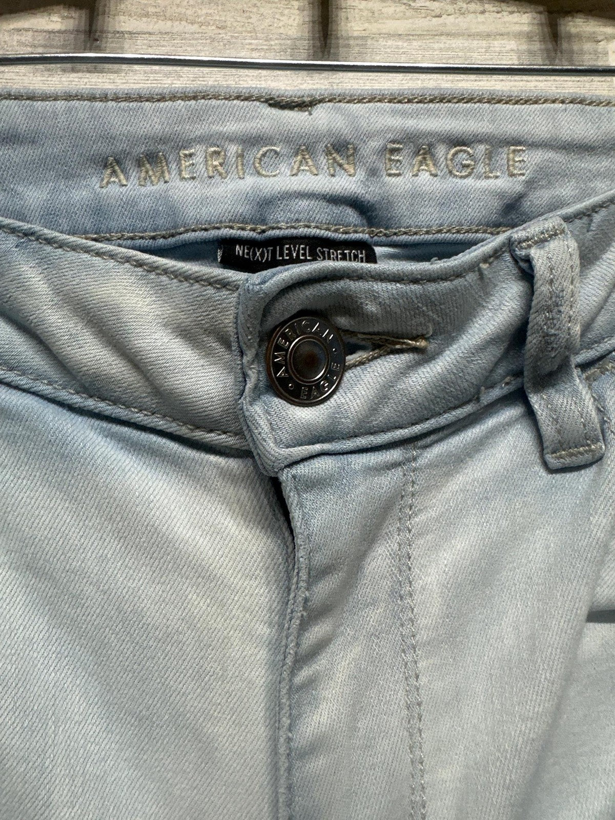 American Eagle Skinny Jeans Womens 10 Light Blue Ripped Distressed Stretch1