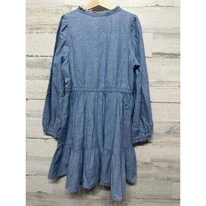Crewcuts Chambray Dress Girls 10 Blue Tiered Ruffle V-Neck Long Sleeve EUC2