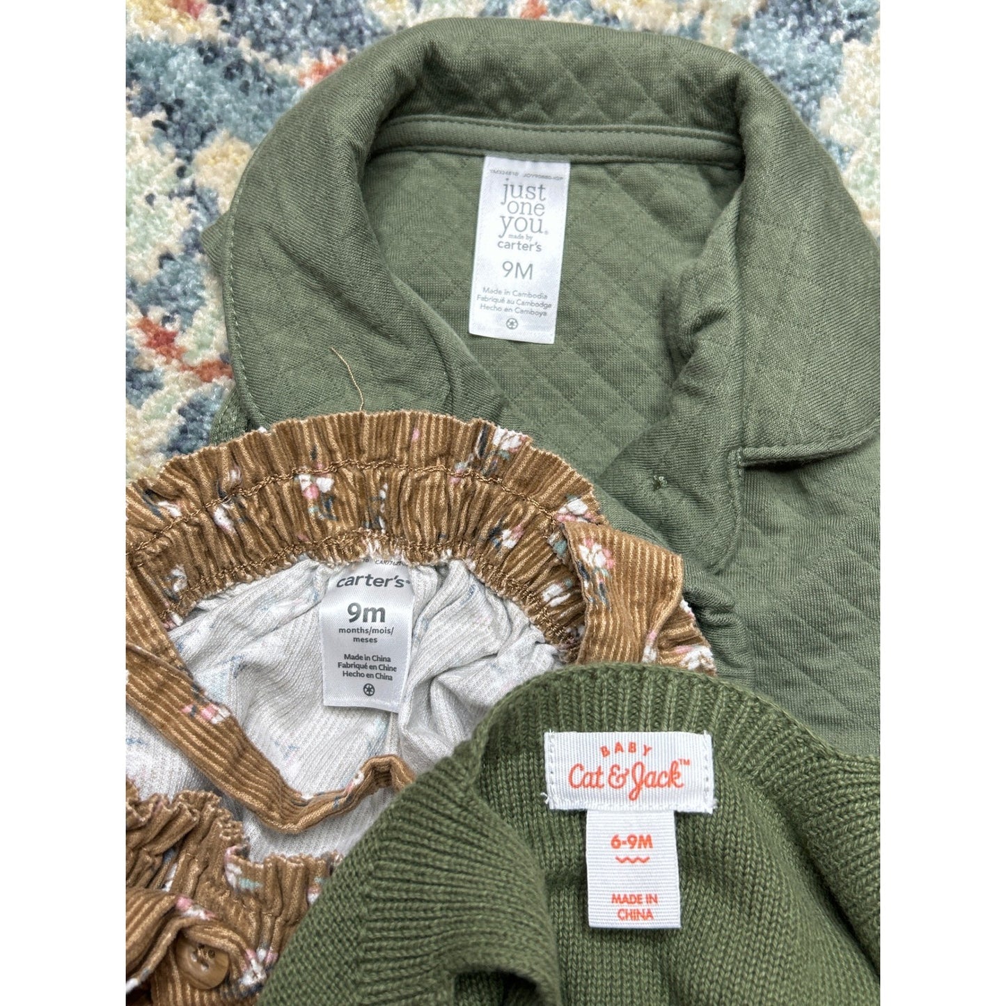 Carter's Cat & Jack Baby Girls 6-9M Green Tan Earth Tone Bundle EUC5