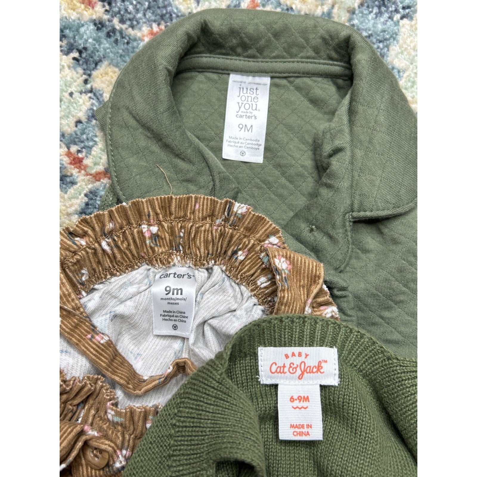 Carter's Cat & Jack Baby Girls 6-9M Green Tan Earth Tone Bundle EUC5