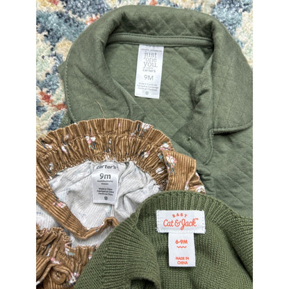 Carter's Cat & Jack Baby Girls 6-9M Green Tan Earth Tone Bundle EUC5