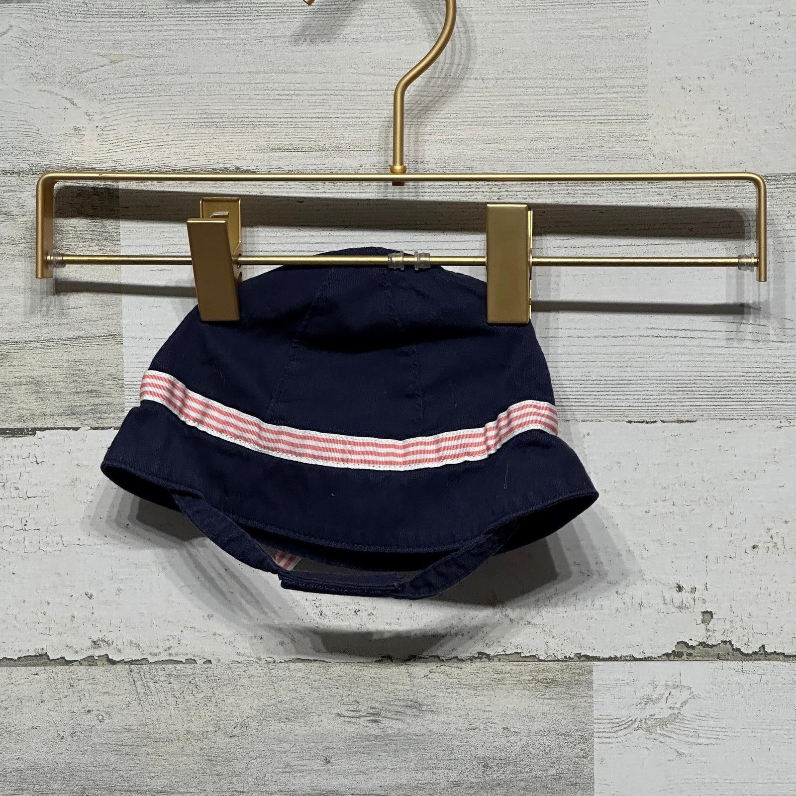 Janie and Jack Bucket Hat Girls 3-6m Navy Blue Striped Bow EUC1