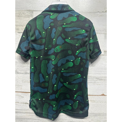 All in Motion Polo Shirt Boys XS 4/5 Green Blue Golf Course Print EUC2