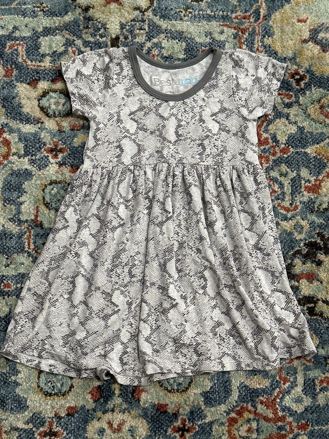 Bestaroo Dress Kids 4T Grey Snakeskin Print Modal Short Sleeve EUC0