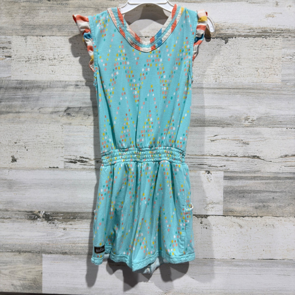 Matilda Jane Romper Girls 6 Blue Polka Dot Flutter Sleeve Whimsical2
