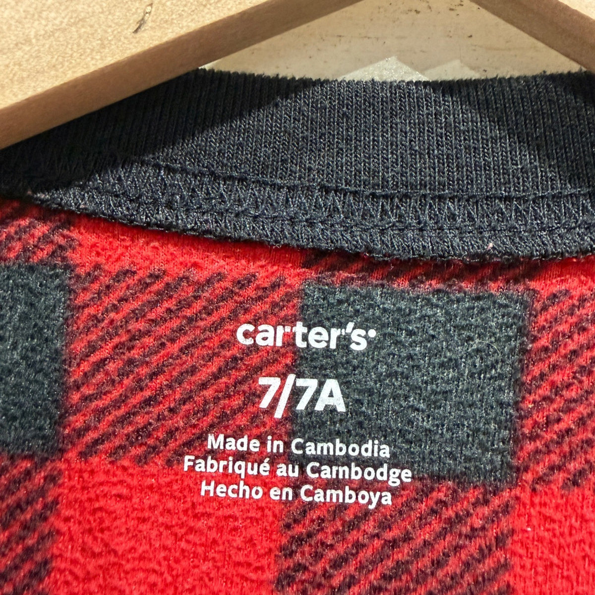 Carter's Buffalo Plaid Footed Pajamas Boys 7 Red Black Fleece Holiday Classic2