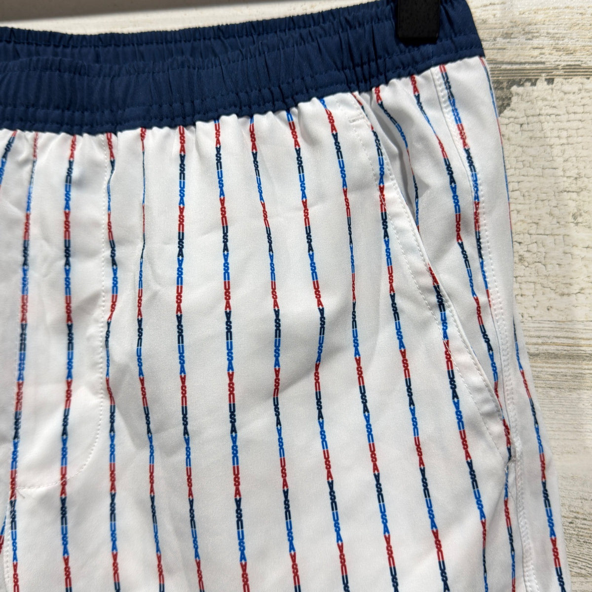 DSG Athletic Shorts Boys L 14-16 White USA Pinstripe Sporty EUC1